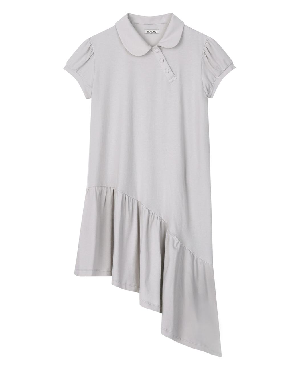 ASYMMETRIC COLLAR SHORT SLEEVE DRESS (LIGHT GRAY)