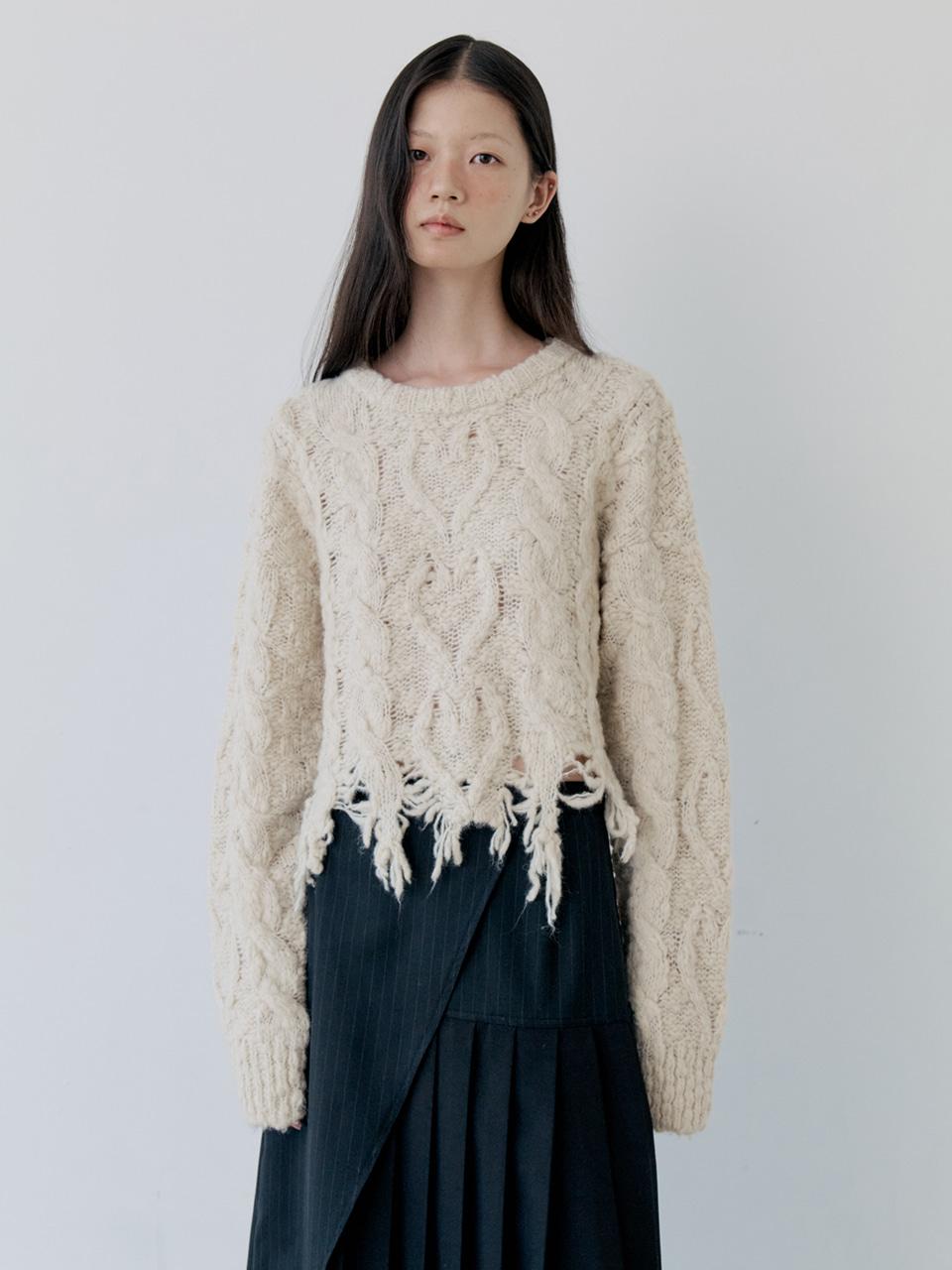 TANGLE HEART TWISTED KNIT(NATURAL)