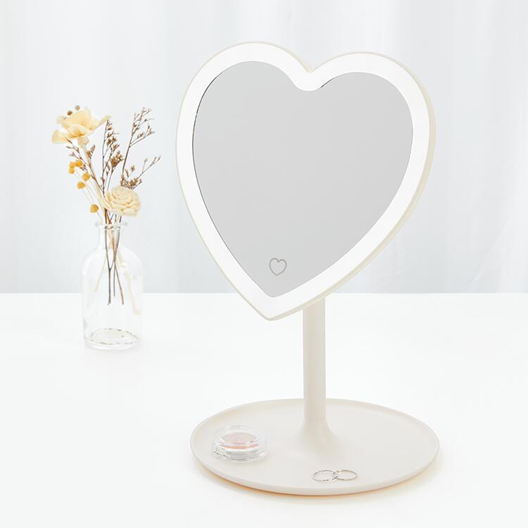 아트박스 하트 LED 탁상거울 아이보리