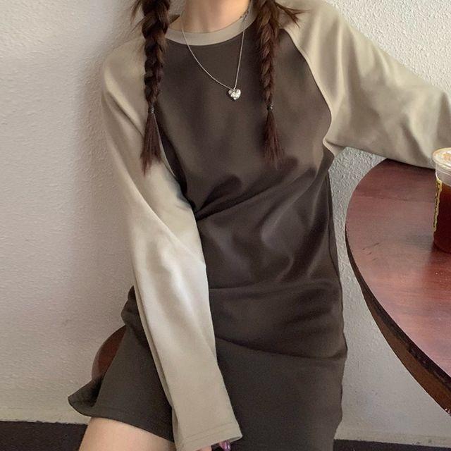 배색 캐주얼 미니 원피스 2color