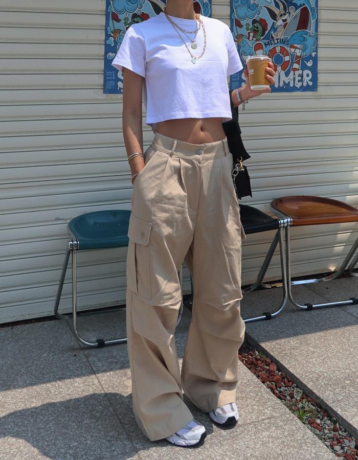 코튼100 와이드 포켓 팬츠