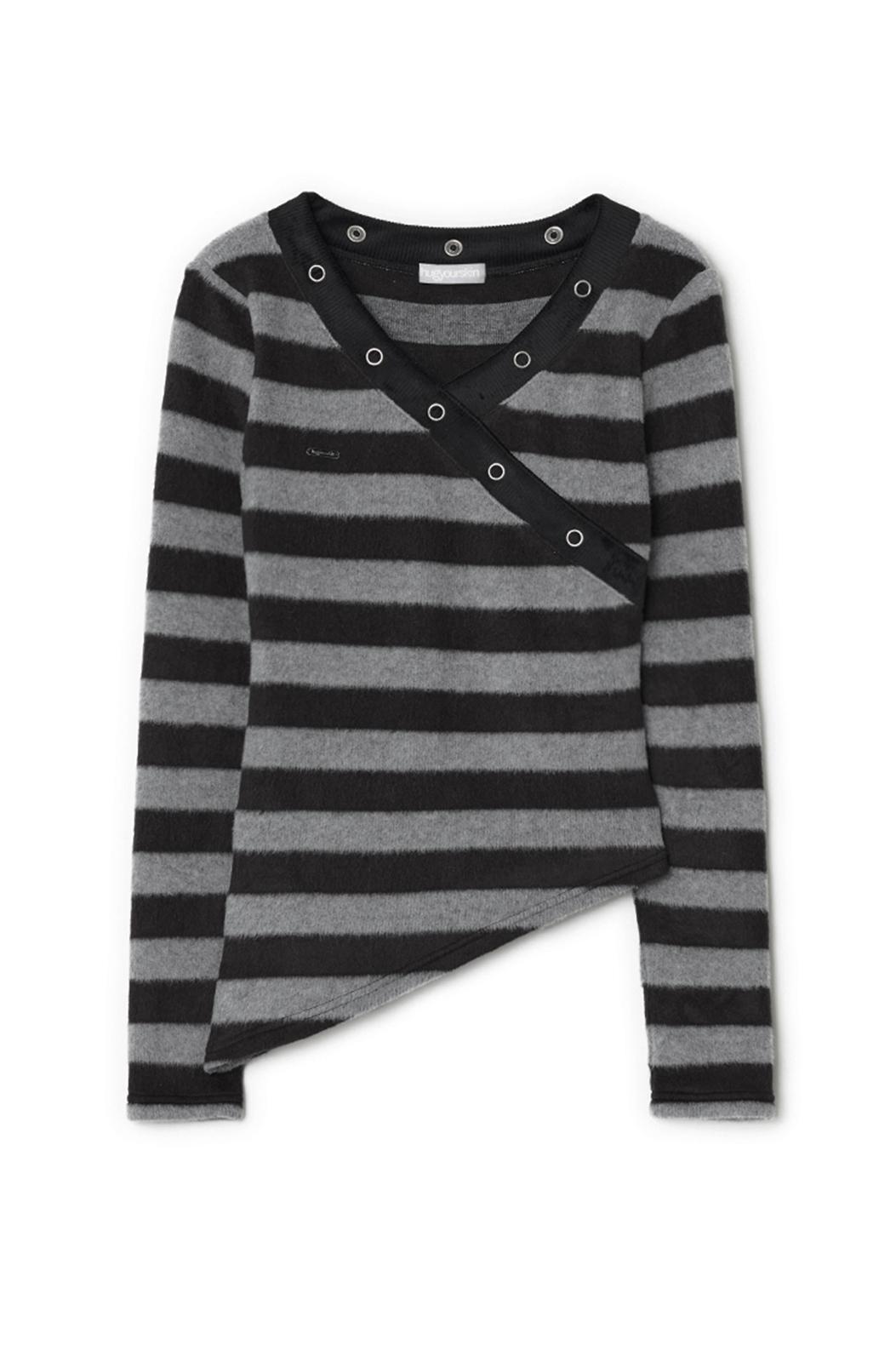 Stripe v-neck knitted top (Gray Black)