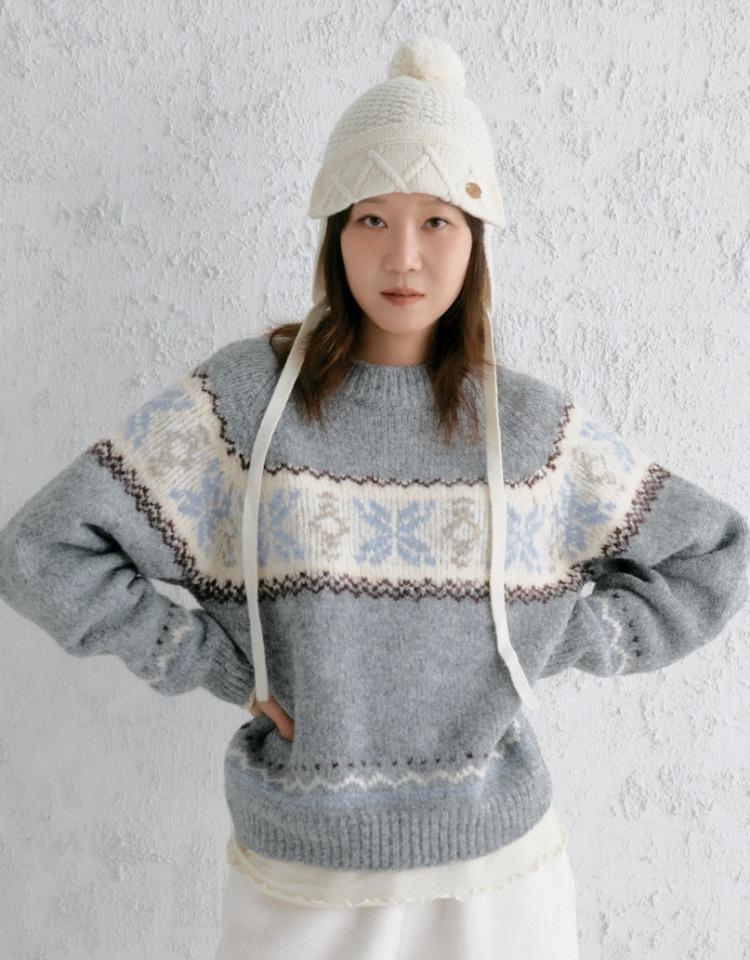 snowflake jacquard knit pullover - grey
