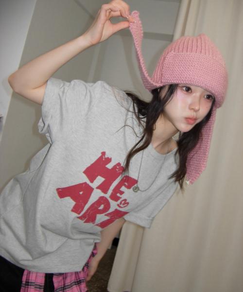 원 하트 티셔츠_그레이