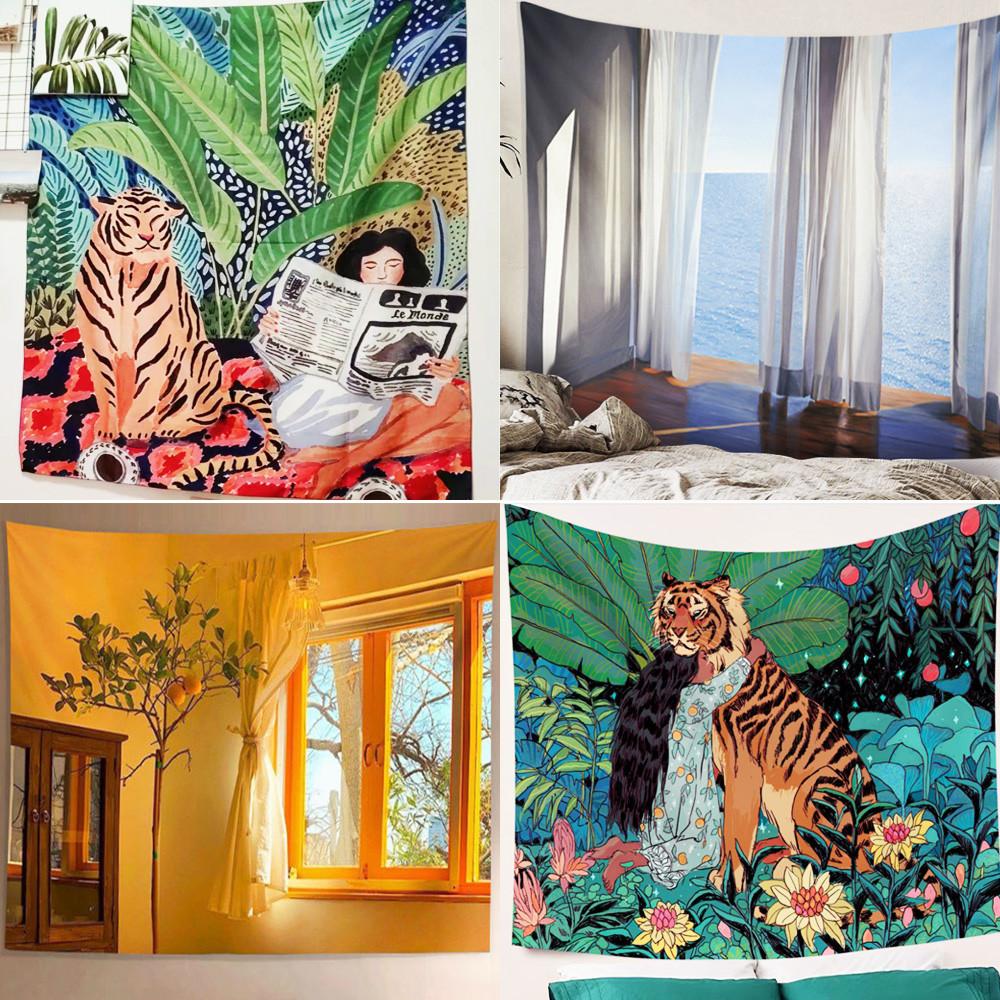 대형 패브릭포스터 일러스트 태피스트리 인테리어 가림천 가림막커튼 두꺼비집 가리개 풍경 창문