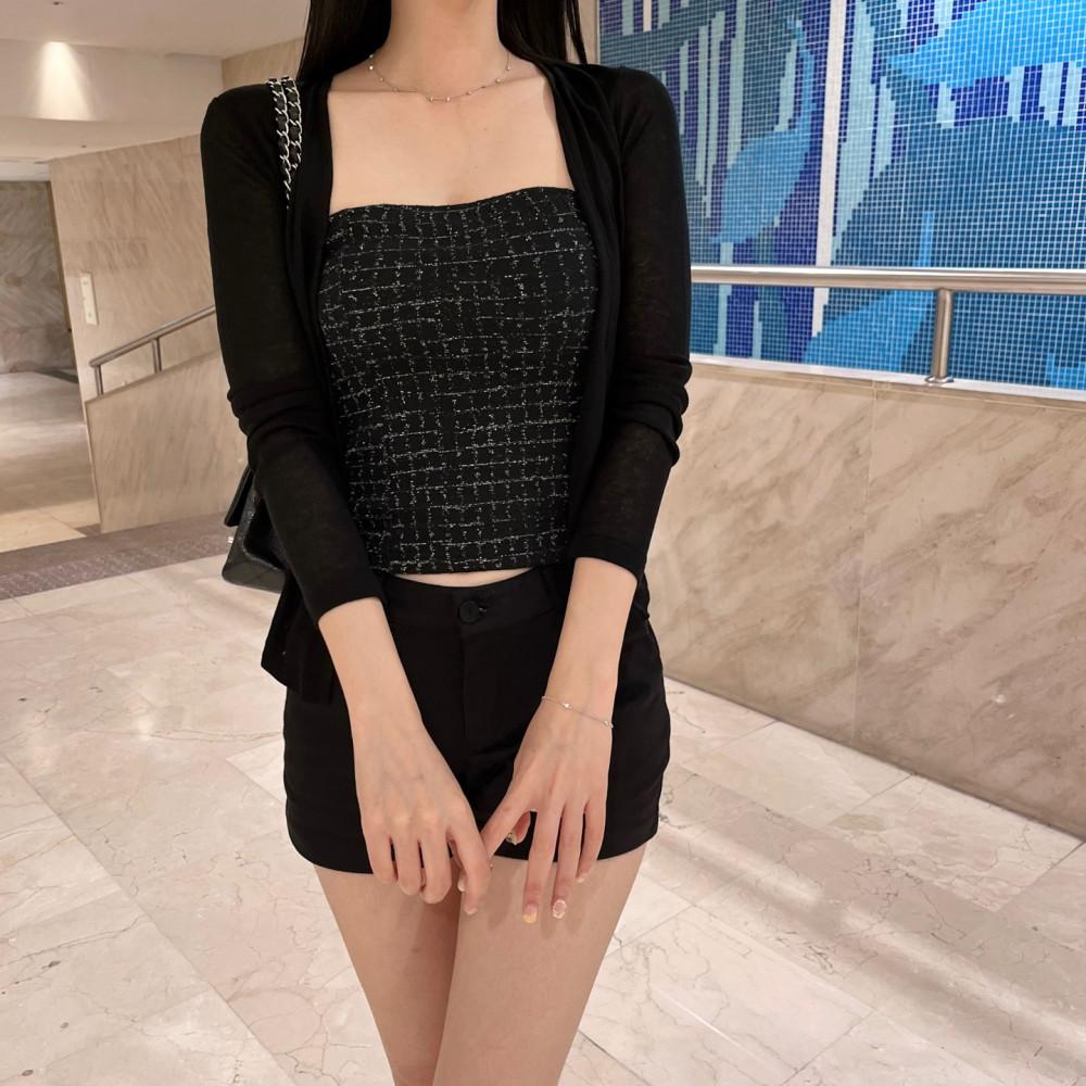 다이아 트위드 펄 스판 브라탑 (2color)