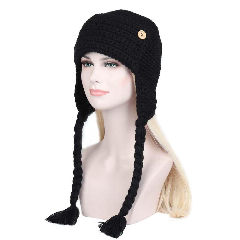 가을과 겨울 모자 어린이 개성 긴 튀김 반죽 트위스트 브레이드 니트 모자, 손으로 뜨개질한 양모 모자, 캐주얼 귀 보호