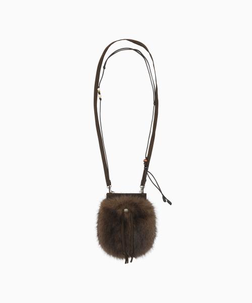 BEADS FUR MINI BAG, BROWN