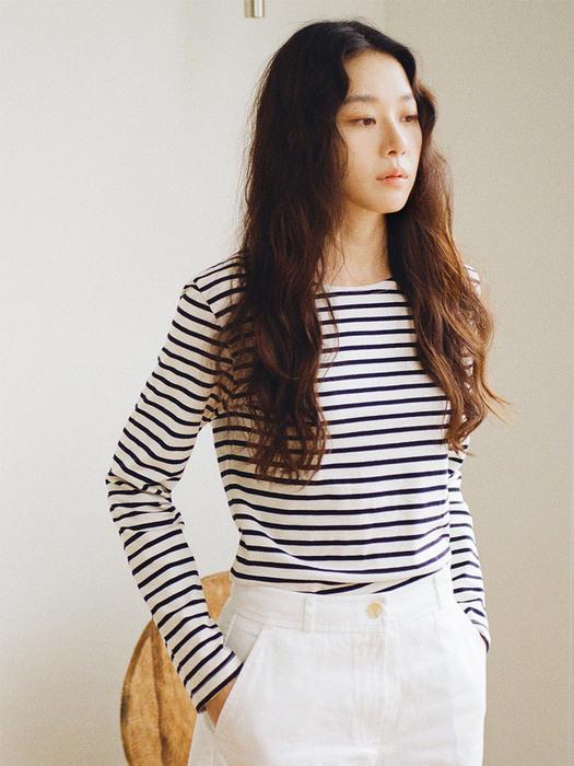 SITP5096 Boat neck stripe T-shirt_Navy