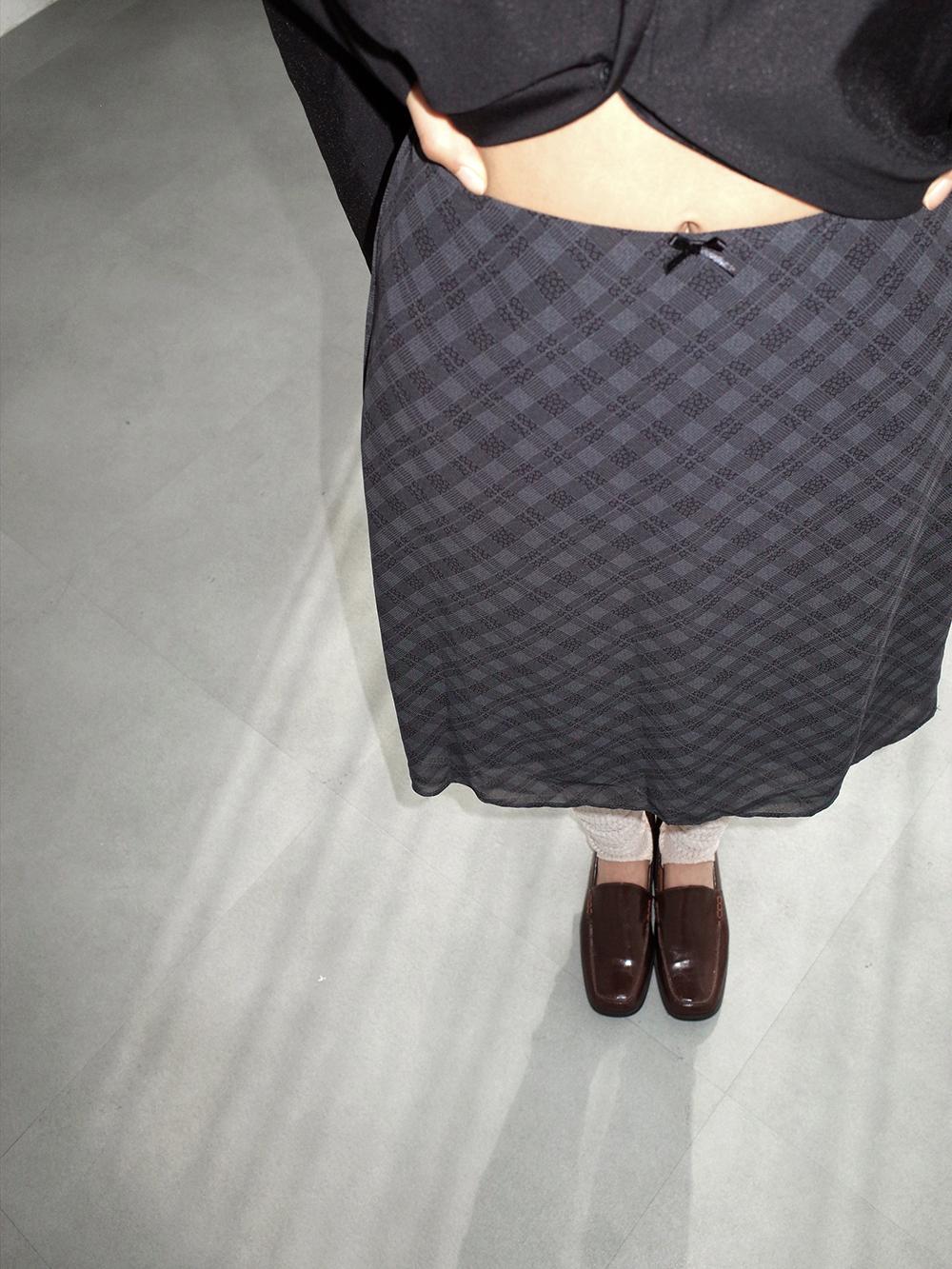 당일발송) sheer check midi sk