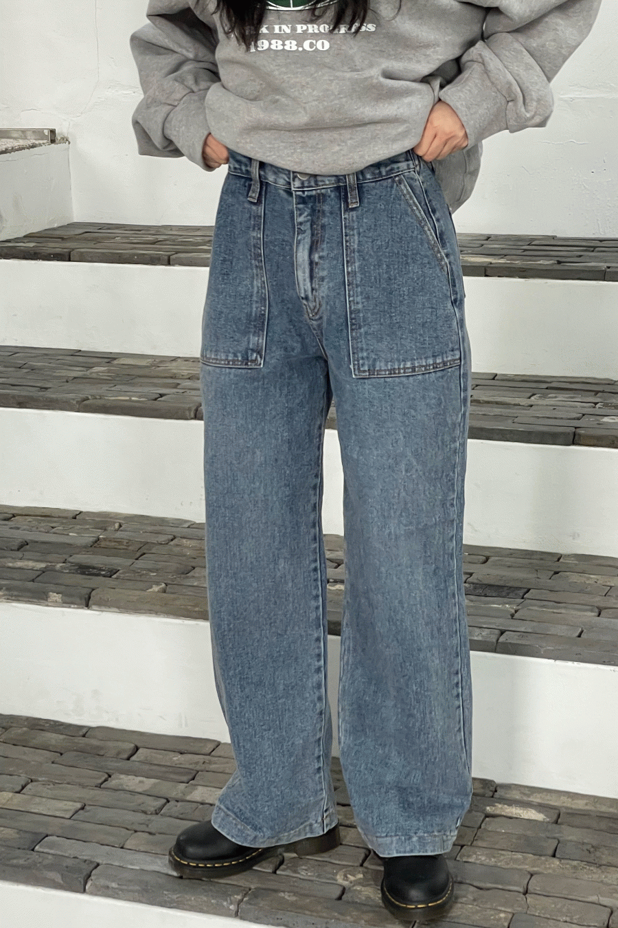 빅포켓 세미와이드 뒷밴딩 데님(S/M/L/XL/2XL/3XL)