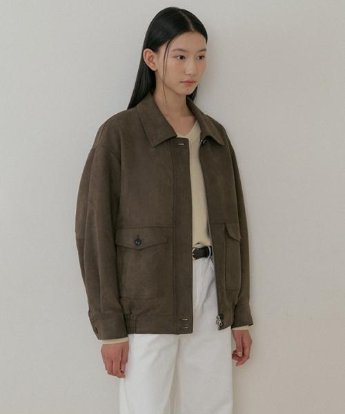 oversized suede blouson-khaki brown