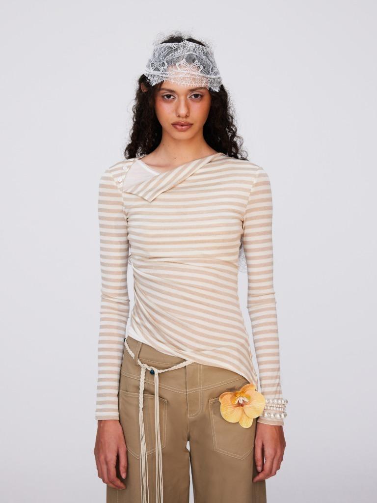 Stripe layered unbalanced long-sleeved