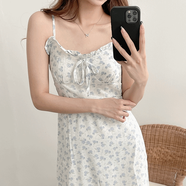 [바캉스룩]리본 플라워 뷔스티에 끈나시 원피스3color 메종스튜디오