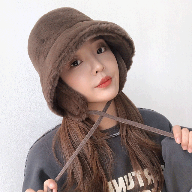 [히트템] 에뜨 밍크털 여성 겨울 벙거지 방한 귀도리모자
