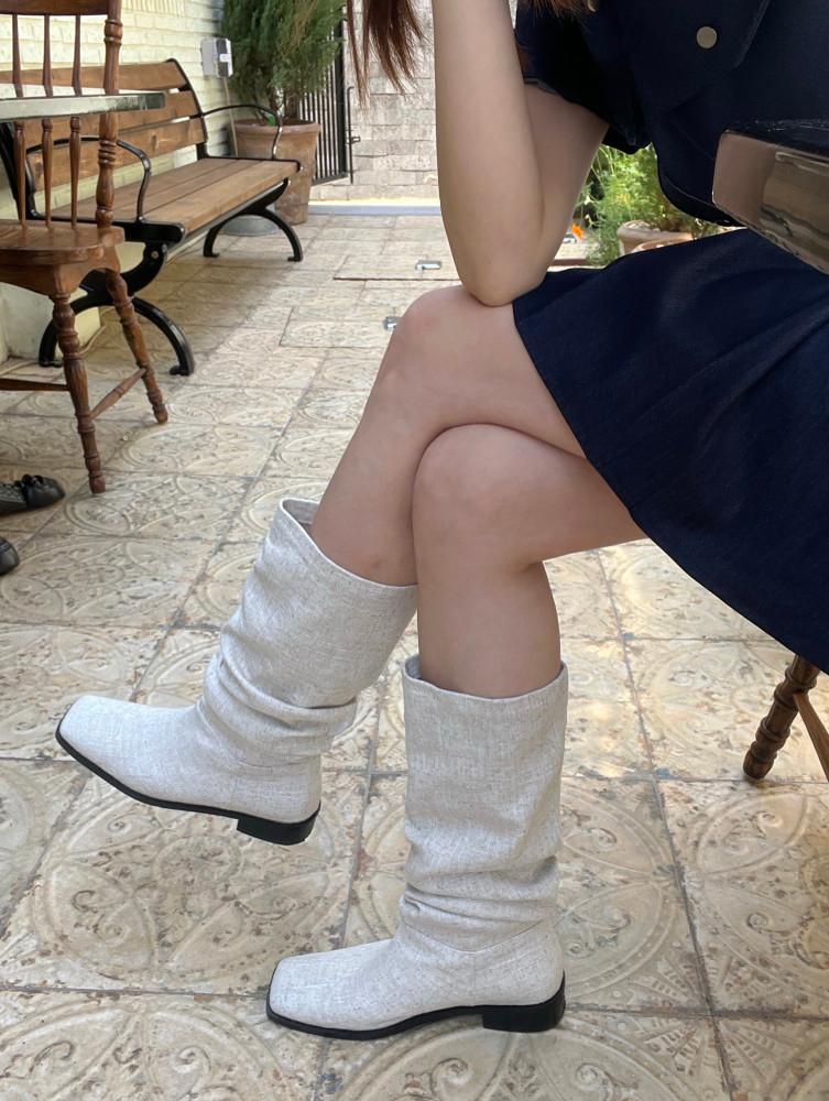 린넨 셔링 미들 마 부츠