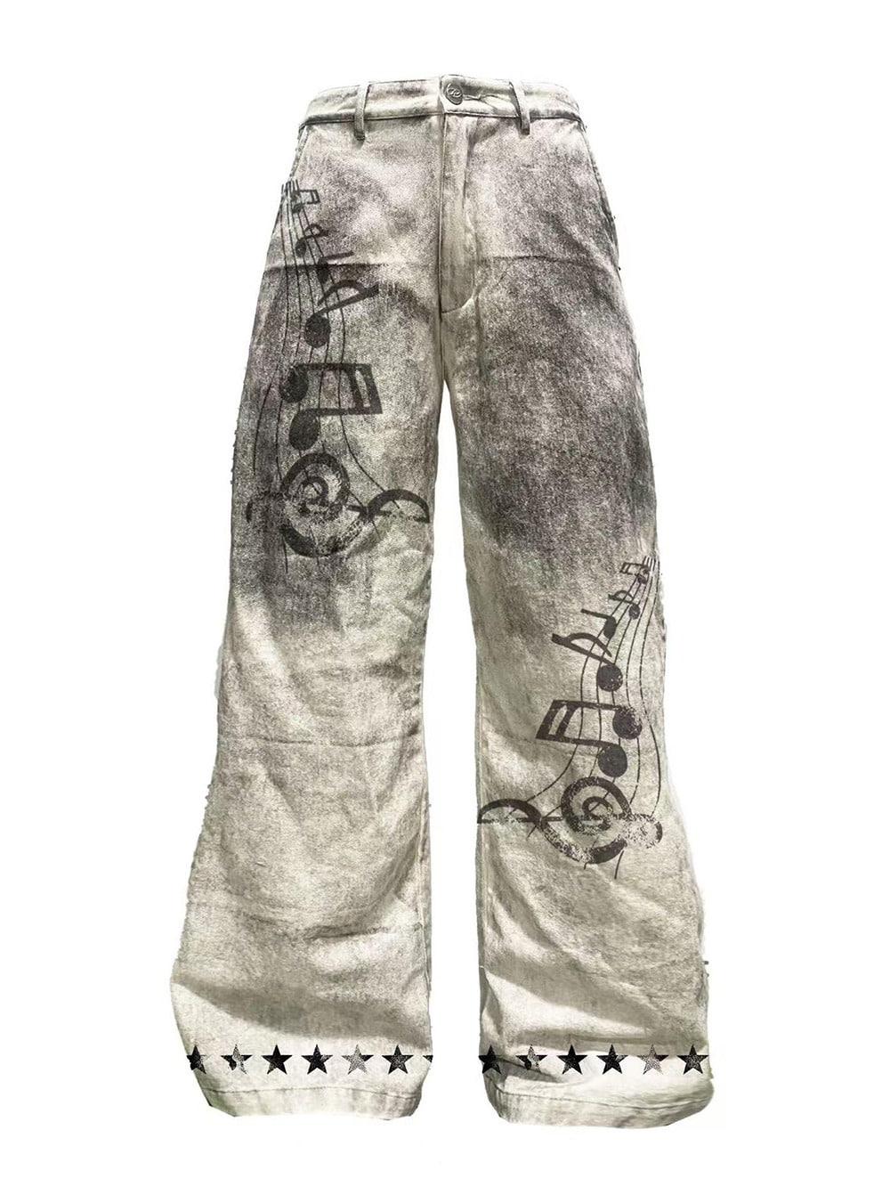 Heavy Washed Graffiti Wide-Leg Pants