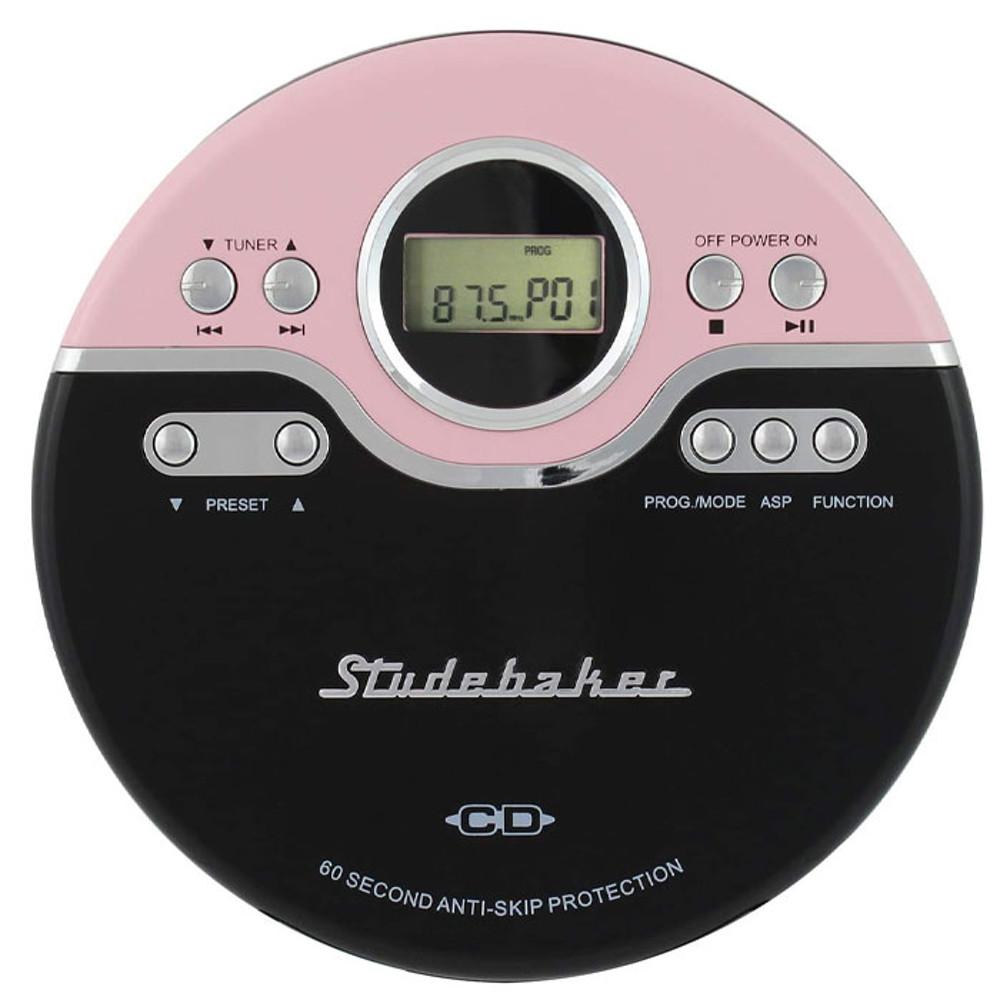 Studebaker 스터드바커 레트로 휴대용 CD 플레이어 휴대용 라디오 핑크 블랙 SB3703PB