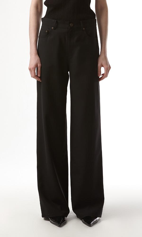 SUMMER WOOL LOW WAIST LARGE PANTS (BLACK)