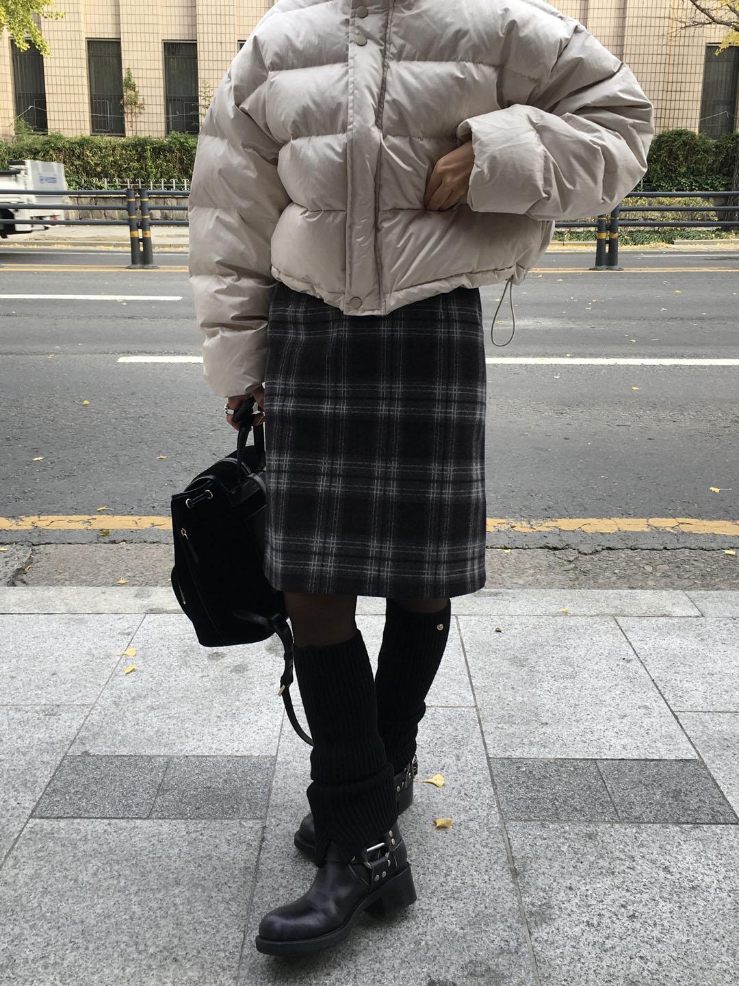 체크 미디 스커트 2color
