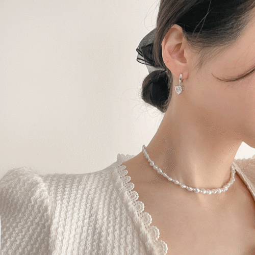 코코 하트 진주 초커 한줄 목걸이