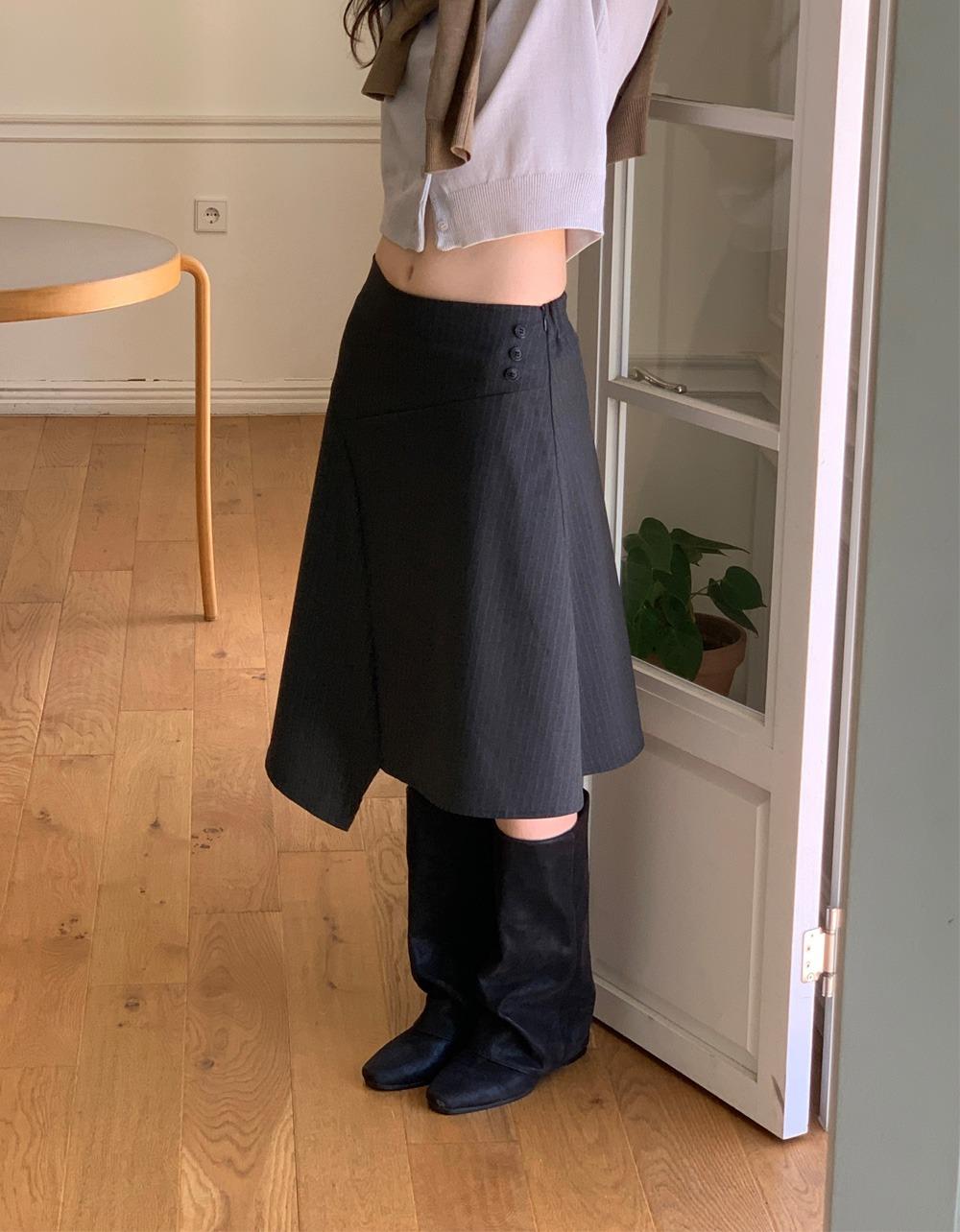 스트라이프 언발 미드 skirt