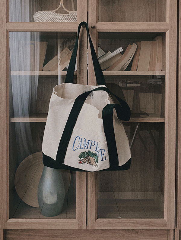 슬로우앤드 CAMPER 자수디테일 캔버스백 - 2 color
