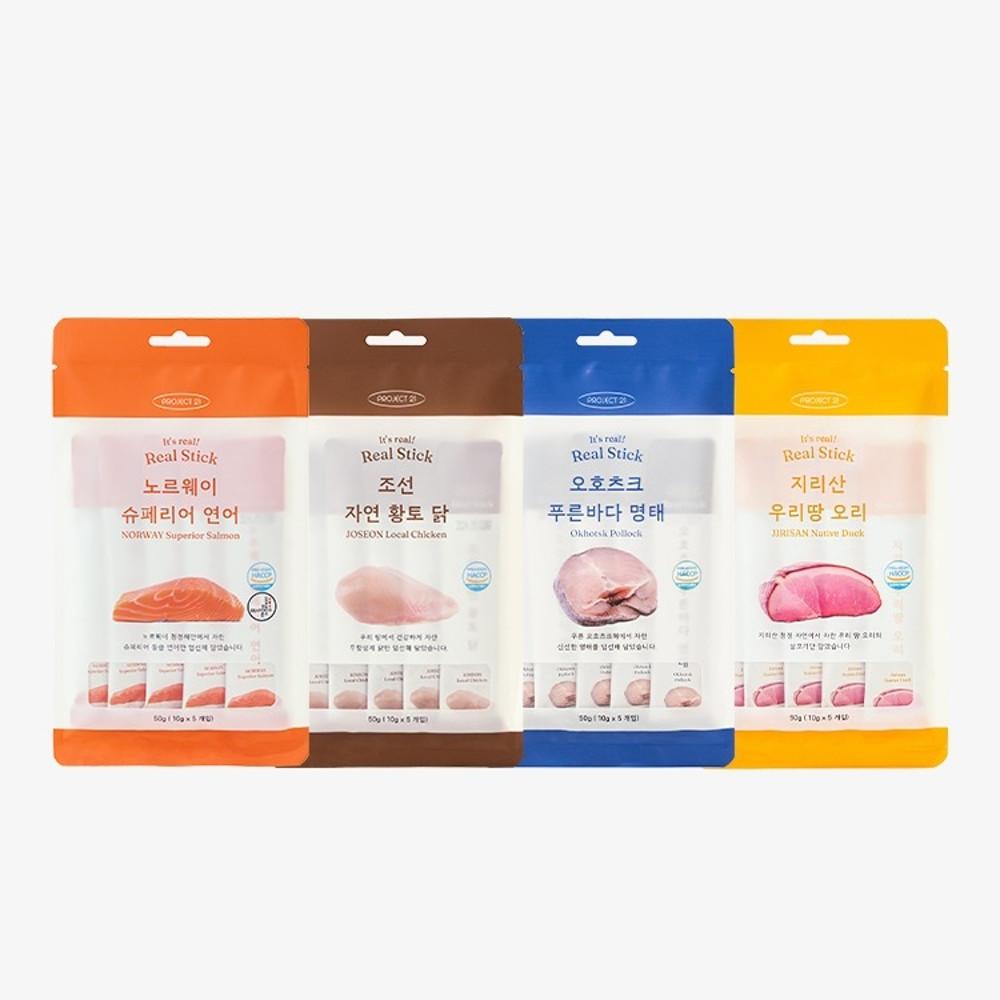 프로젝트21 고양이 강아지 츄르 리얼스틱  4종 세트(맛별 1팩)  20스틱 세트