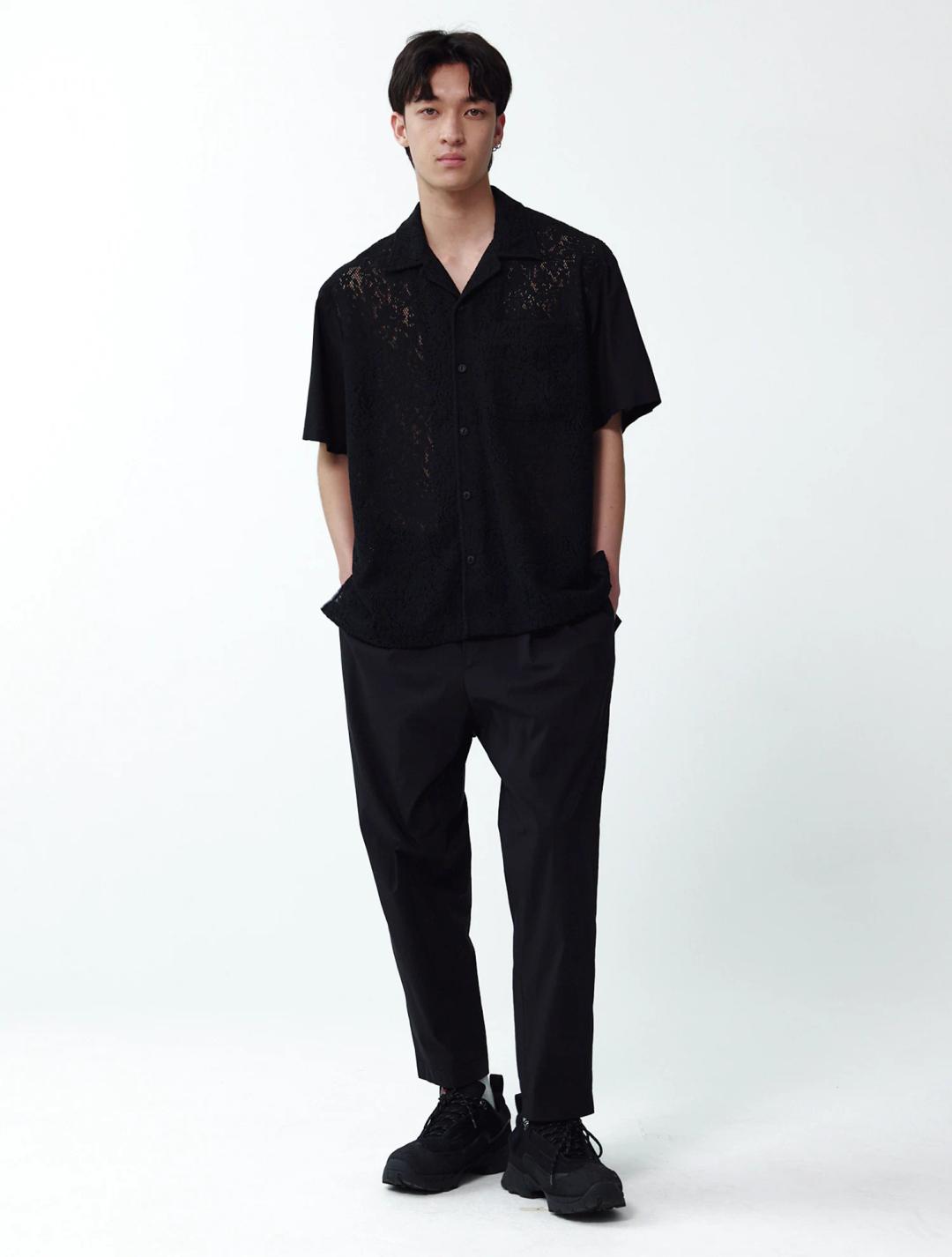 Men Crochet S/S Shirt - Black