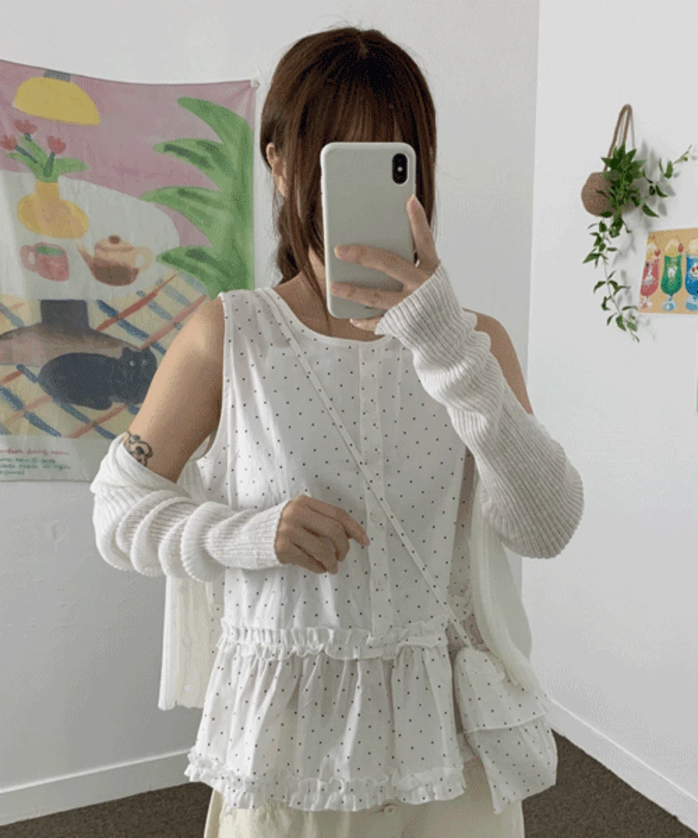 (파우치set)카토 도트 프릴 나시