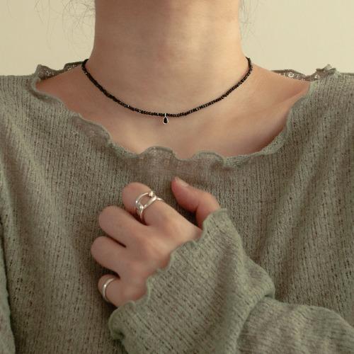 써지컬스틸 블랙 비즈 큐빅 초커 목걸이