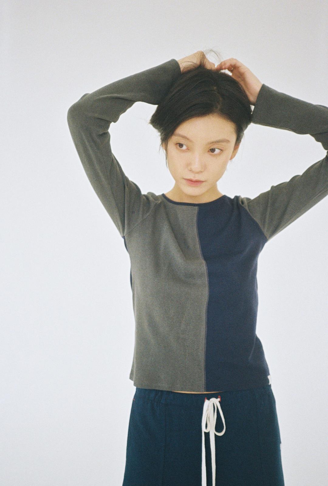 Natural color combine t shirt -Gray & Navy