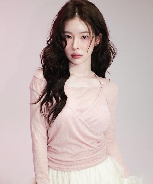 베티붑 시스루 홀터 랩 티셔츠_핑크