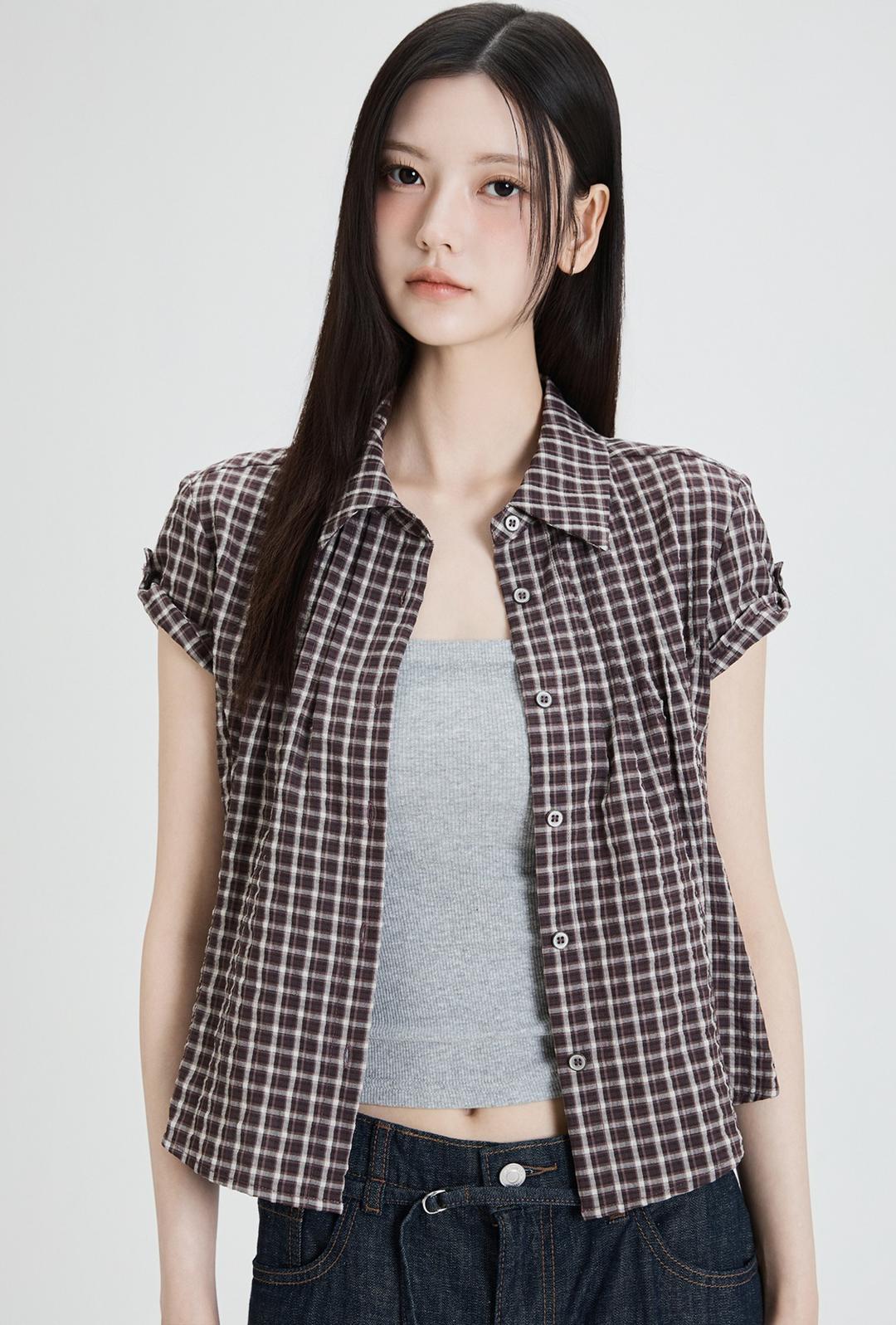 미쏘 [리오더]롤업 체크 반팔 셔츠 RE YAF55SS_MIWYAF70QS