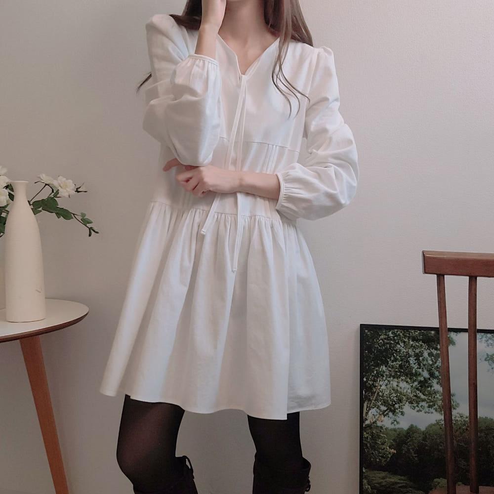 [SA LE]에르아 기모 앞리본 도톰 핀턱원피스