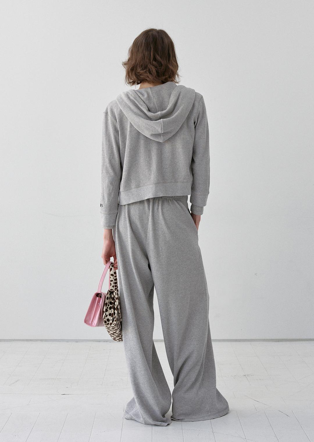 SOFT WAFFLE HOODIE ZIP-UP GRAY