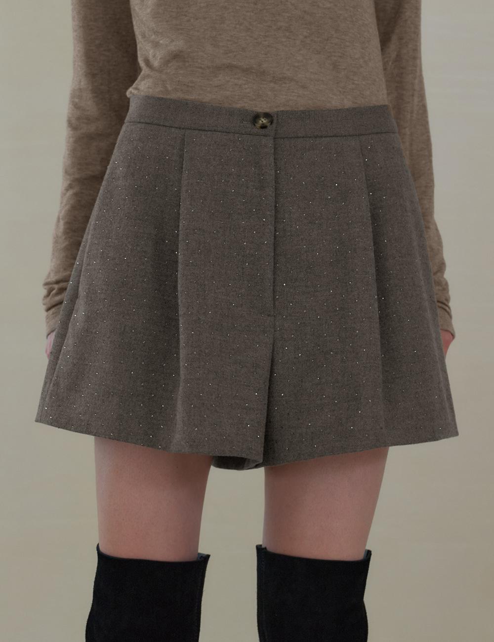 Stella Rhinestone Flare Shorts (Beige)