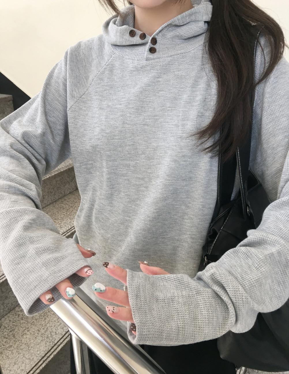 러브앤드팝 뉴인 와플 버튼후드 티셔츠