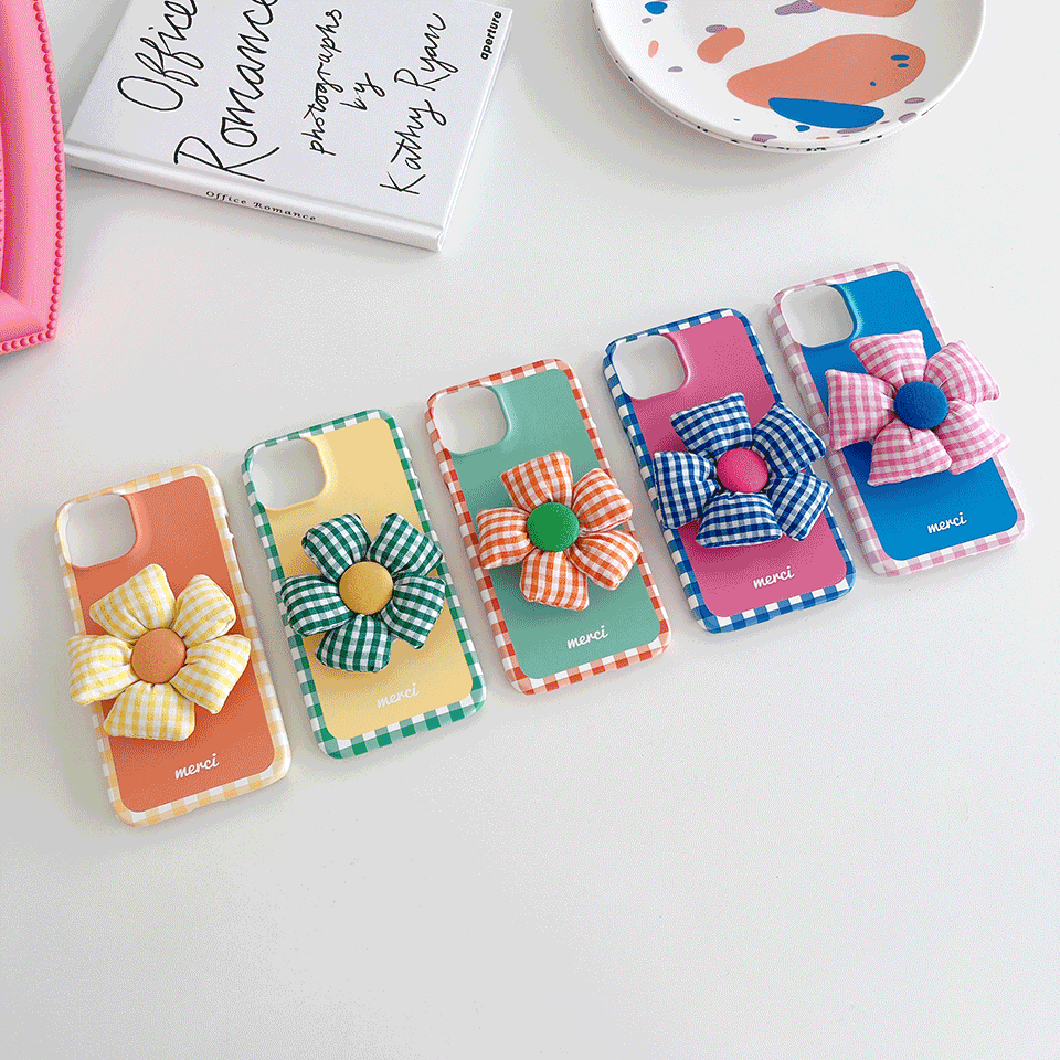 레트로체크 이니셜 케이스 + 체크 플라워톡 세트 (전기종 제작) / 상큼한 러블리♥