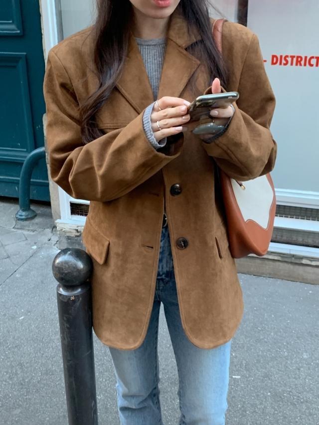 어베인 💕URBANE MADE💕 테일러 오버핏 하프 스웨이드 자켓(당일출고)