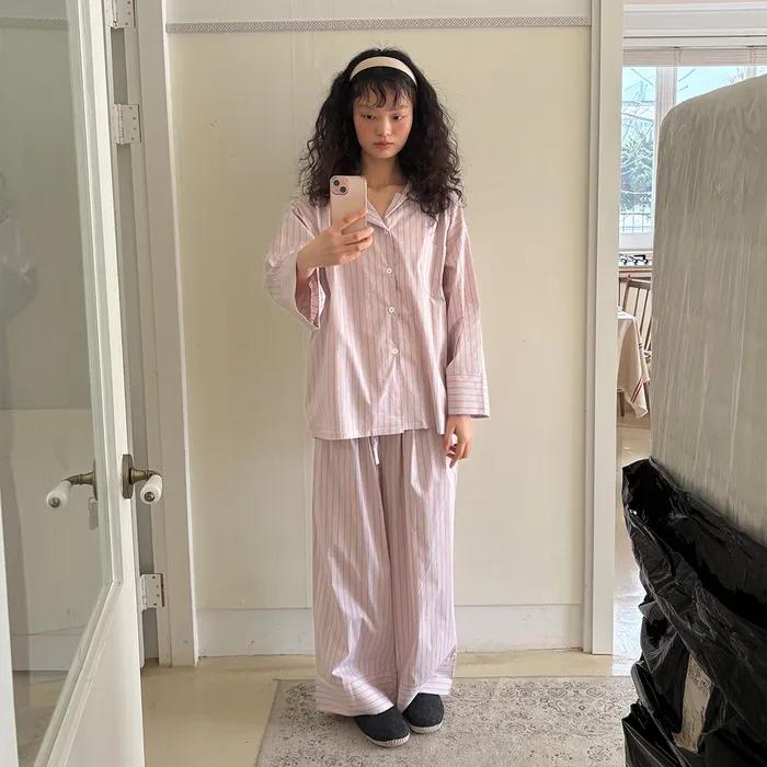 [26/1/30 2차 예약 출고][29CM 단독] (uni)도미토리 시즌 스트라이프 파자마 살구