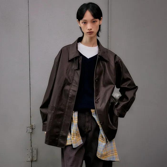 신세틱 레더 하프 자켓 [브라운]