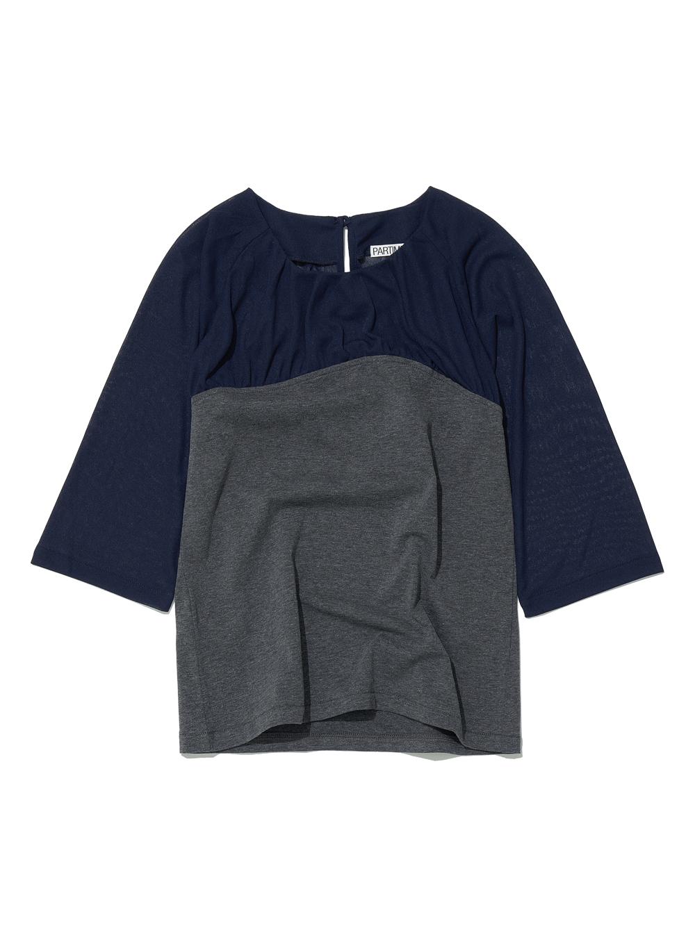 [WOMEN] SHIRRING BUSITER COMBI TOP_CHARCOAL MELANGE