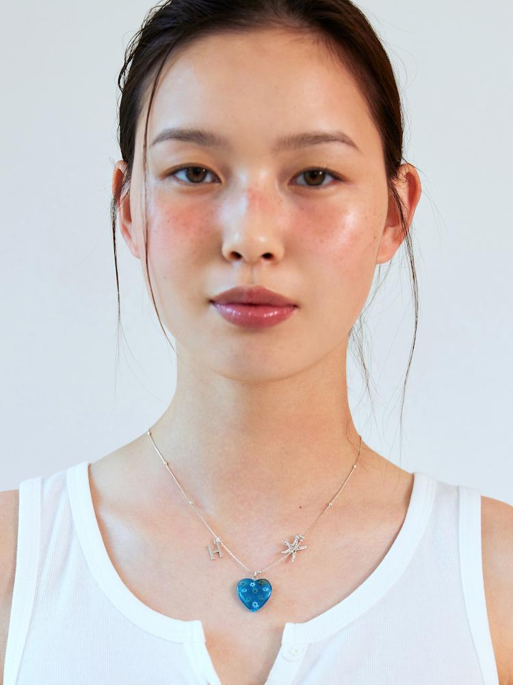 FLOWER HEART NECKLACE - BLUE