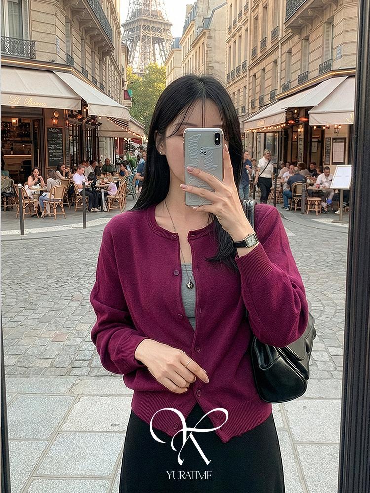 유라타임 [1,2사이즈] 토스트 라운드넥 니트 가디건