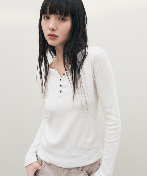 버튼 헨리넥 티셔츠 [ivory]