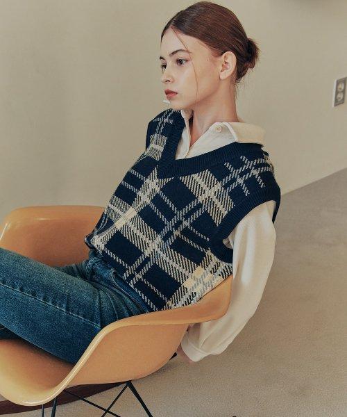 [3컬러] 체크 브이넥 베스트