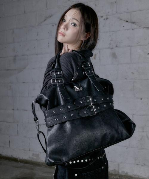 코르 프론트 더블 벨티드 레더 토트백 남녀공용