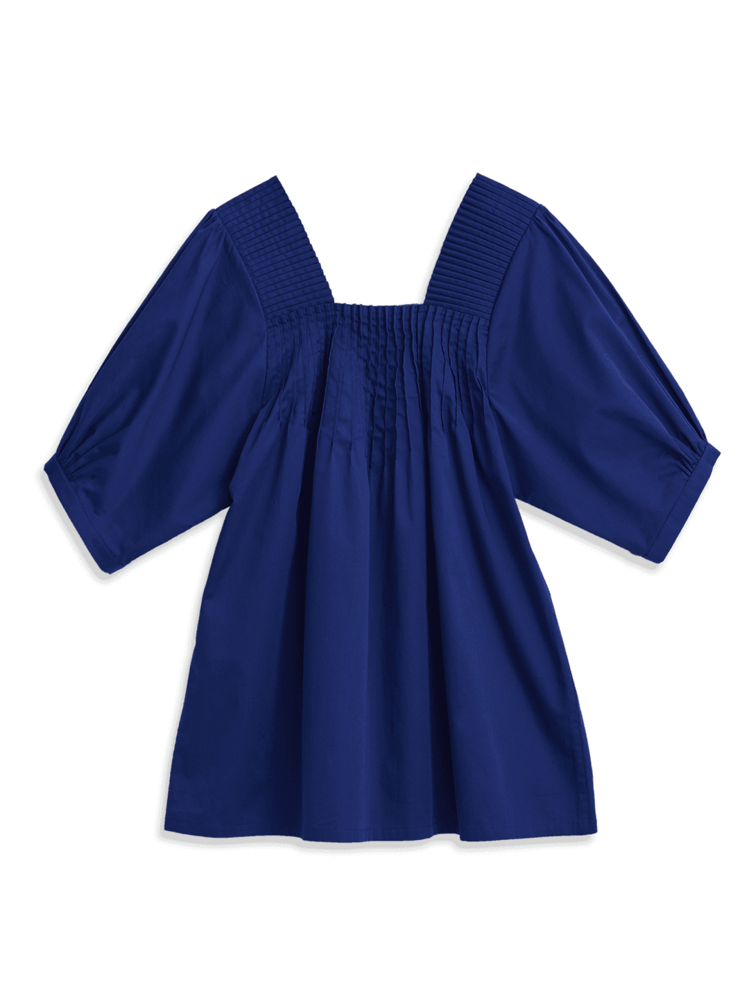 PLEATED NECK HALF SLEEVE BLOUSE (BLUE)