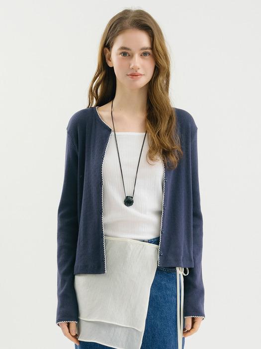 D Pin Stitch Point Eyelet Cardigan_2colors